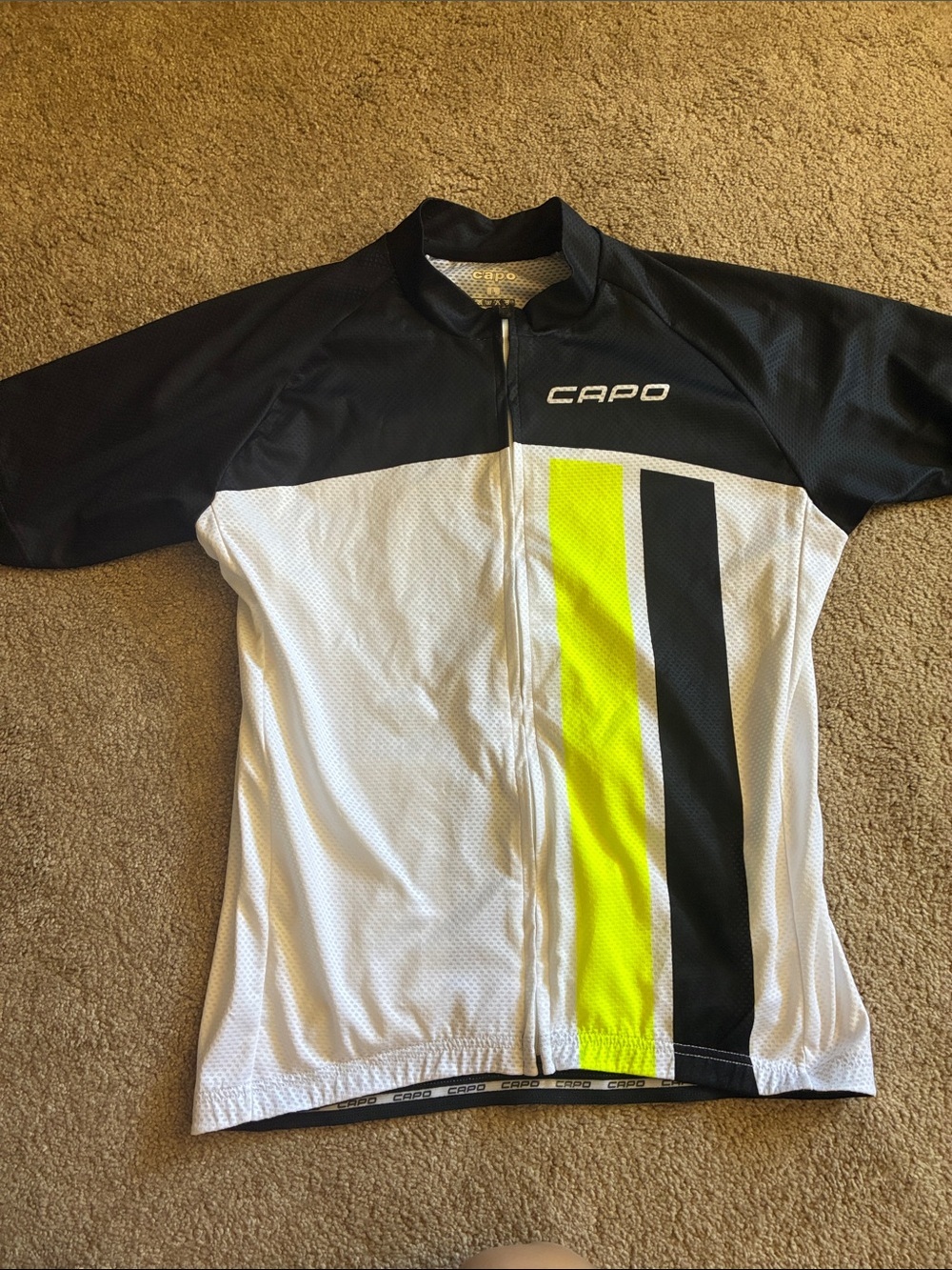 Capo Men's Full-Zip Cycling Jersey Black White Neon Yellow Stripe size L
